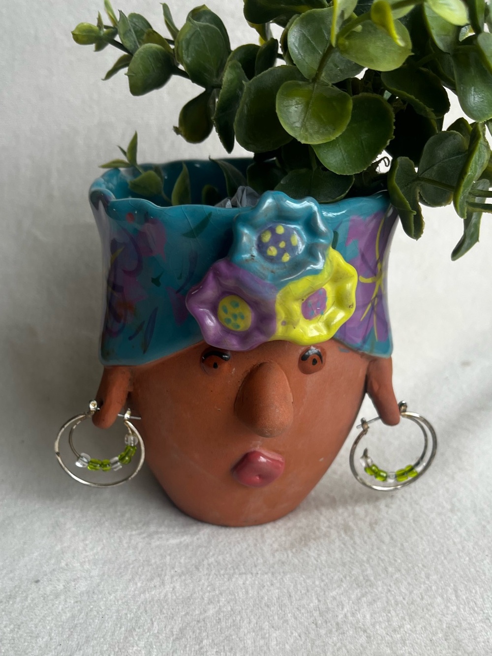 Vintage Bird Brain Inc. 2005 Terra Cotta Lady Turban Planter pot head